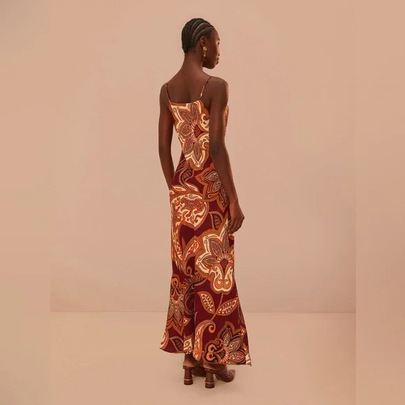 Farm Rio Burgundy Leopard Paisley Maxi Slip Dress - Picture 7 of 8